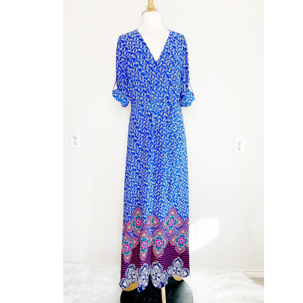 Express | Roll Tab Button Down Belted Maxi Dress - image 3